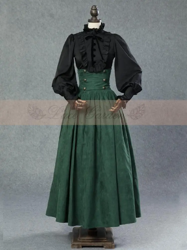 Les femmes victorienne tournure gothique vintage jupe froncée à Rayures Steampunk High-Low